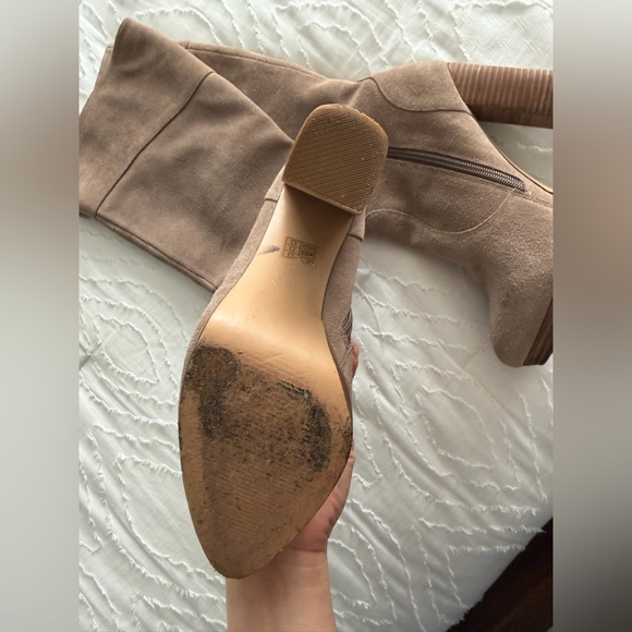 BCBGMaxAzria Taupe Suede Knee-High Platform Block Heel Boots - Picture 2 of 9